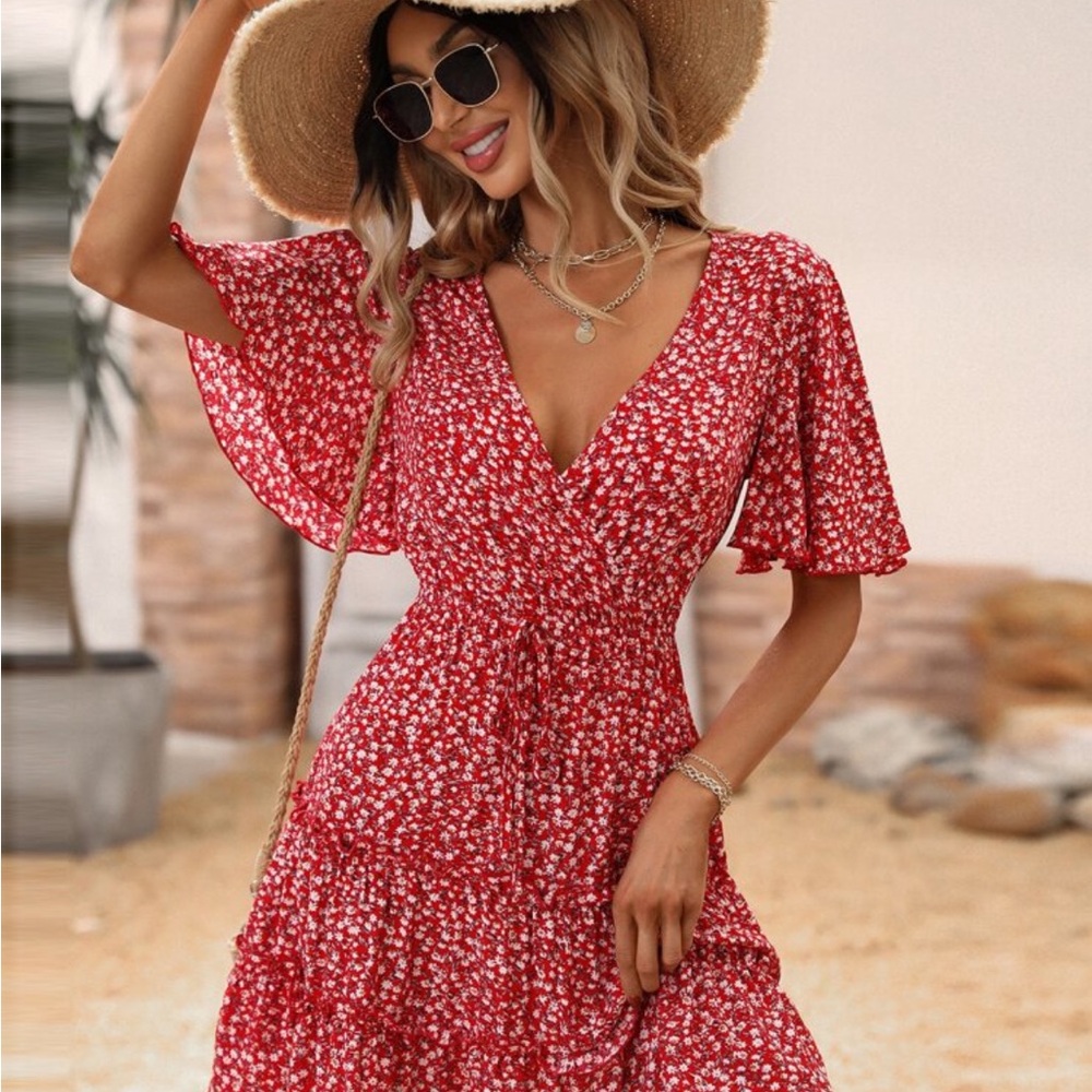 Floral Red Dress
